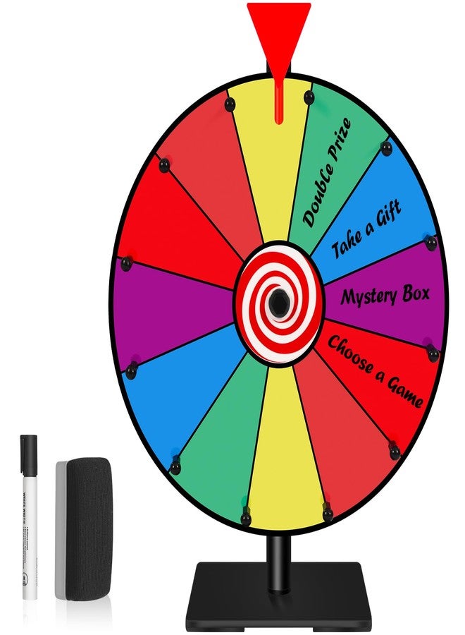 Klvied 12 Inch Prize Wheel, 12 Slot Tabletop Color Spinning Wheel, Carnival Spin Wheel with Dry Erase Markers and Eraser for Trade Show, Fortune Spin Game - Image 1